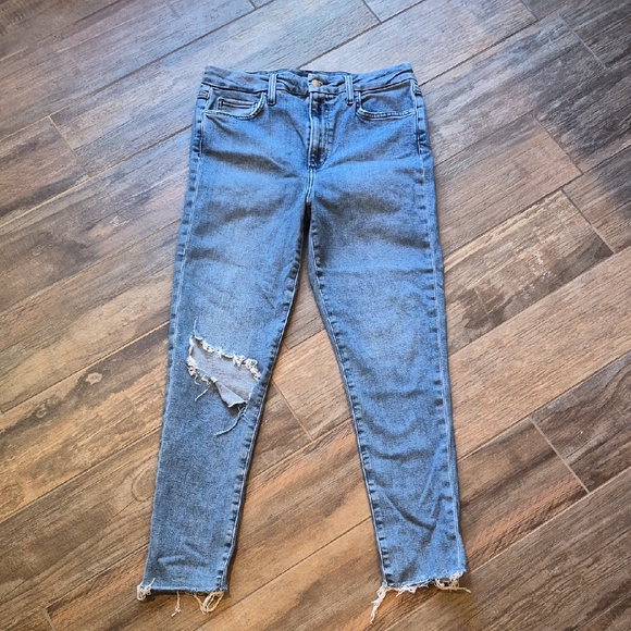Joe's Jeans Denim - Joe's High Rise Medium Blue Wash Honey Curvy Skinny Crop Distressed Jeans, 30